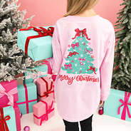 light pink kids christmas tree shirt back view