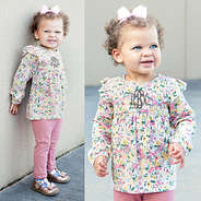 front and side of kids ruffle set