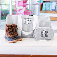 kids monogrammed gray quilted travel bags