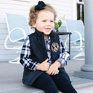 kids monogrammed puffy vest outfit