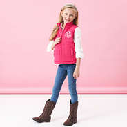 pink kids puffer vest on addie