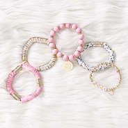 personalized mini bracelet stack with pink beads