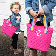 girls monogrammed hot pink tote bag