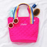 girls hot pink tote bag with rainbow handle