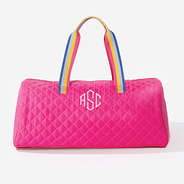 monogrammed kids diamond quilted duffel bag in pink