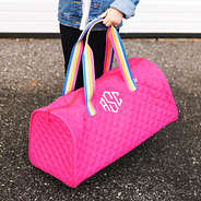 kids quilted duffel bag with rainbow handle