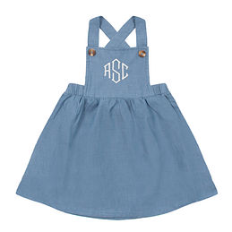monogrammed kids overall dress in chambray