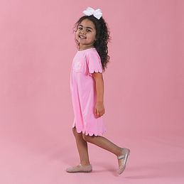 Le Mabelle Pink Short Sleeve Scallop Detailed Girls' Dress with
