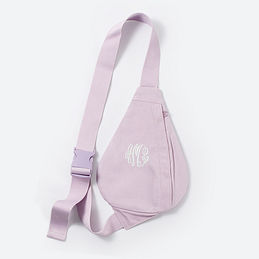 monogrammed kids sling pack in lavender