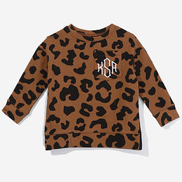 Monogrammed Kids Crewneck Sweatshirt in Hickory Leopard