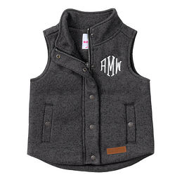 monogrammed kids heathered quilted vest in charcoal