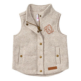 monogrammed kids heathered quilted vest in oatmeal