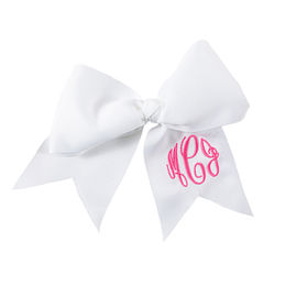 monogrammed girl's hair bow in white
