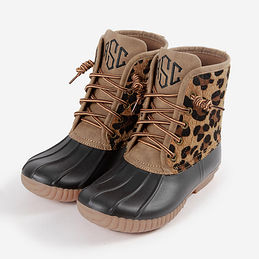 monogrammed kids leopard duck boots in leopard spots