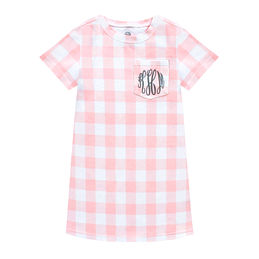 monogrammed kids t-shirt dress in pink gingham
