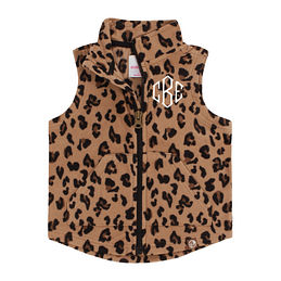 monogrammed kids leopard fleece vest
