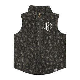 monogrammed kids leopard fleece vest in black