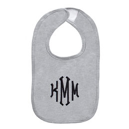 heather grey monogrammed baby bib