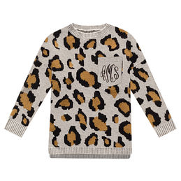 kids monogrammed leopard boyfriend sweater
