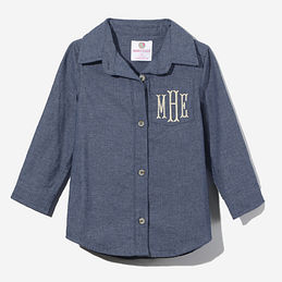 chambray monogrammed kids button down tunic - updated