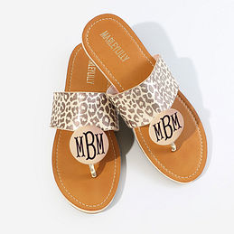 monogrammed youth sandals in ivory leopard
