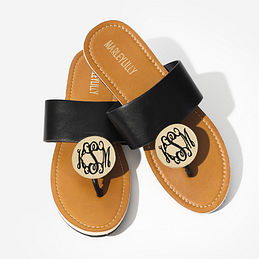 monogrammed youth sandals in black