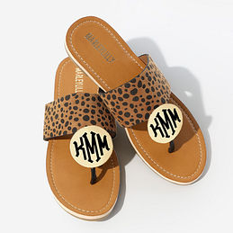 monogrammed youth sandals in leopard dot