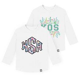 personalized youth long sleeve shirt with pink safari & spring varsity