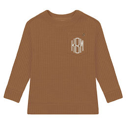 monogrammed kids waffle crewneck in hickory