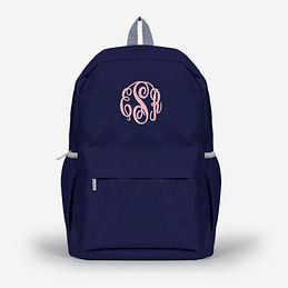 monogrammed kids basic backpack in navy - pink monogram