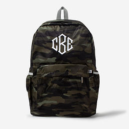 monogrammed kids basic backpack in camo - updated