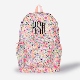 monogrammed kids basic backpack in coral floral - updated