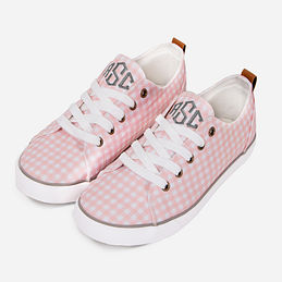 monogrammed youth gingham sneakers in pink