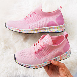 kids pink sneakers with confetti sole