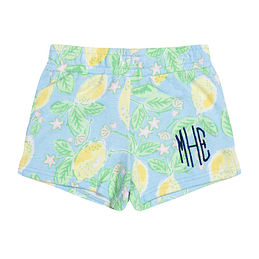 monogrammed kids play shorts in lemonade