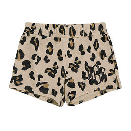 monogrammed kids play shorts in leopard