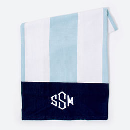 monogrammed kids beach towel in navy stripe