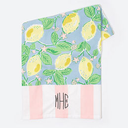 monogrammed kids beach towel in lemonade
