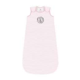 monogrammed baby wearable blankets in pink and white stripes