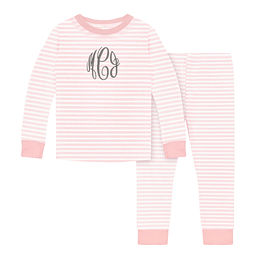 monogrammed kids pajamas in pink stripes