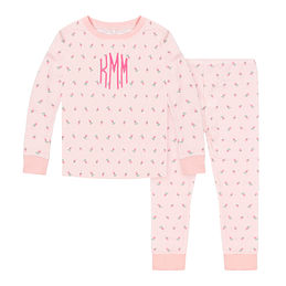 monogrammed kids pajamas in pink rosebud