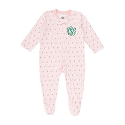 monogrammed baby footie pajamas in pink rosebud