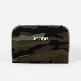 kids toiletry bag in camo with name