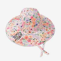 monogrammed baby sun hat in coral floral