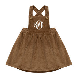 monogrammed kids overall dress in hickory