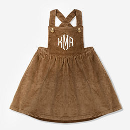 monogrammed kids overall dress in hickory