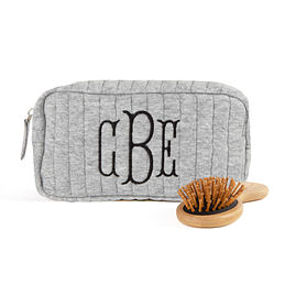 monogrammed kids quilted cometic case in grey