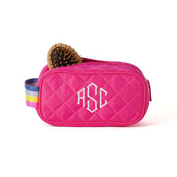 monogrammed kids diamond quilted cosmetic case in pink