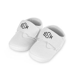 monogrammed baby shoes in white