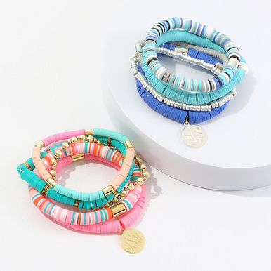 Monogrammed Mix Bead Bracelet Stack